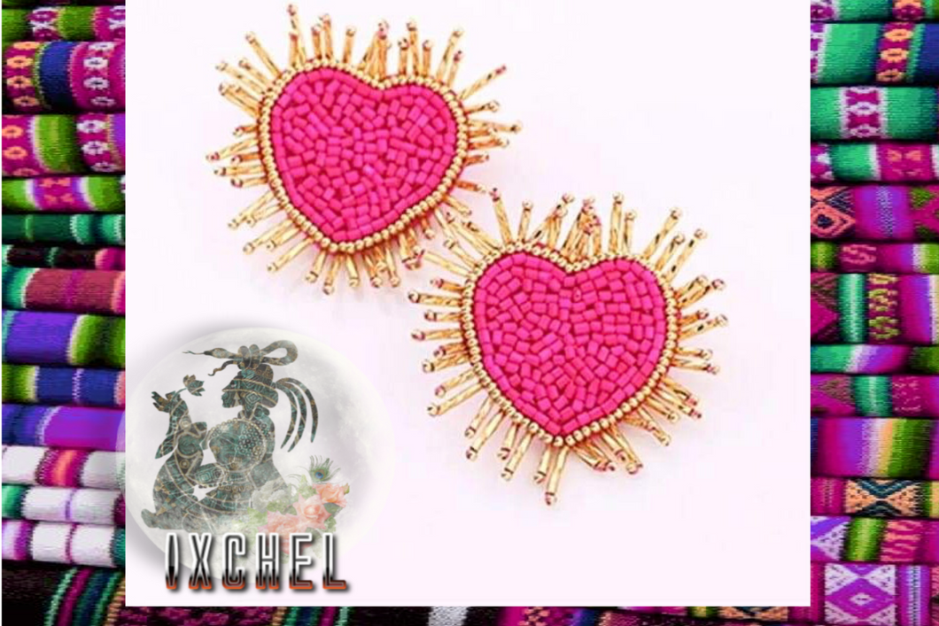 Pink Sacred Heart Earrings