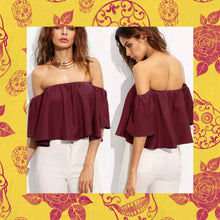 Load image into Gallery viewer, Burgundy Flare Sleeve Crop Top