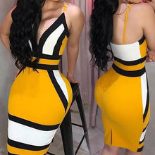 Load image into Gallery viewer, Yellow/black stripe dress V-Neck