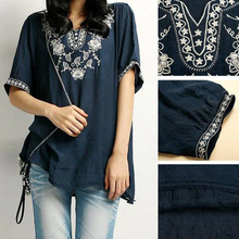 Load image into Gallery viewer, Navy Blue Mexican Blouse